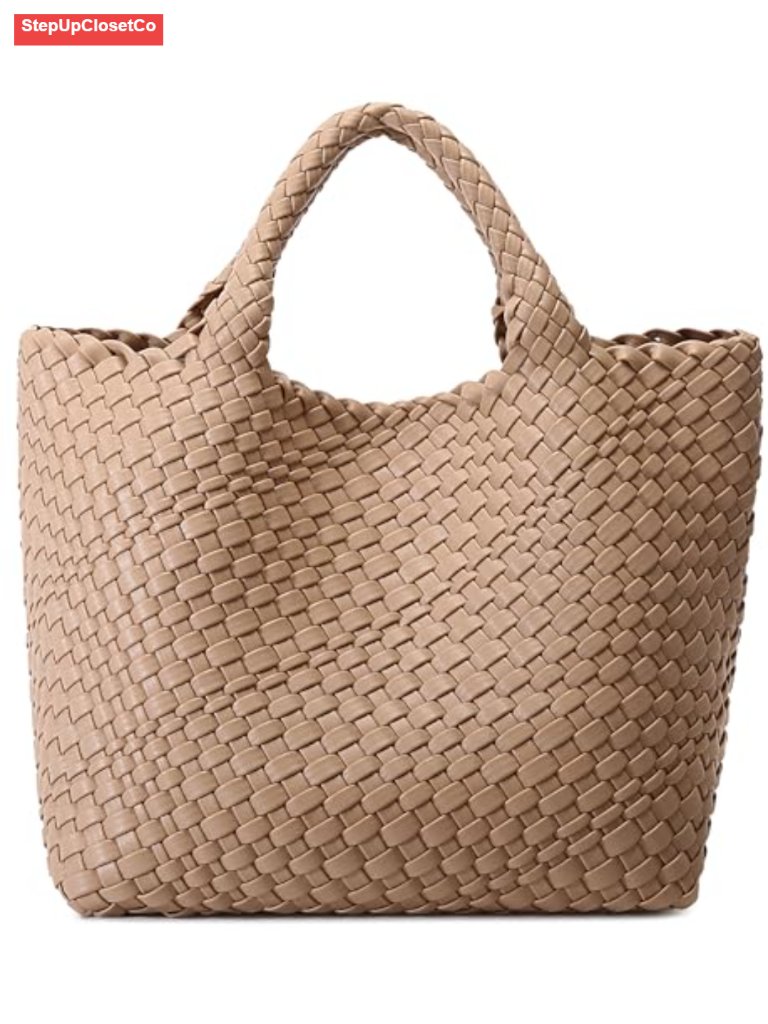 Vegan Leather Woven Hobo Tote Handbag With Detachable Strap